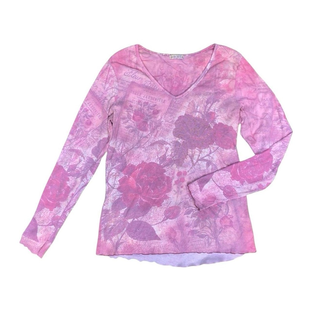 Y2 K Pink Rose Long Sleeve Top